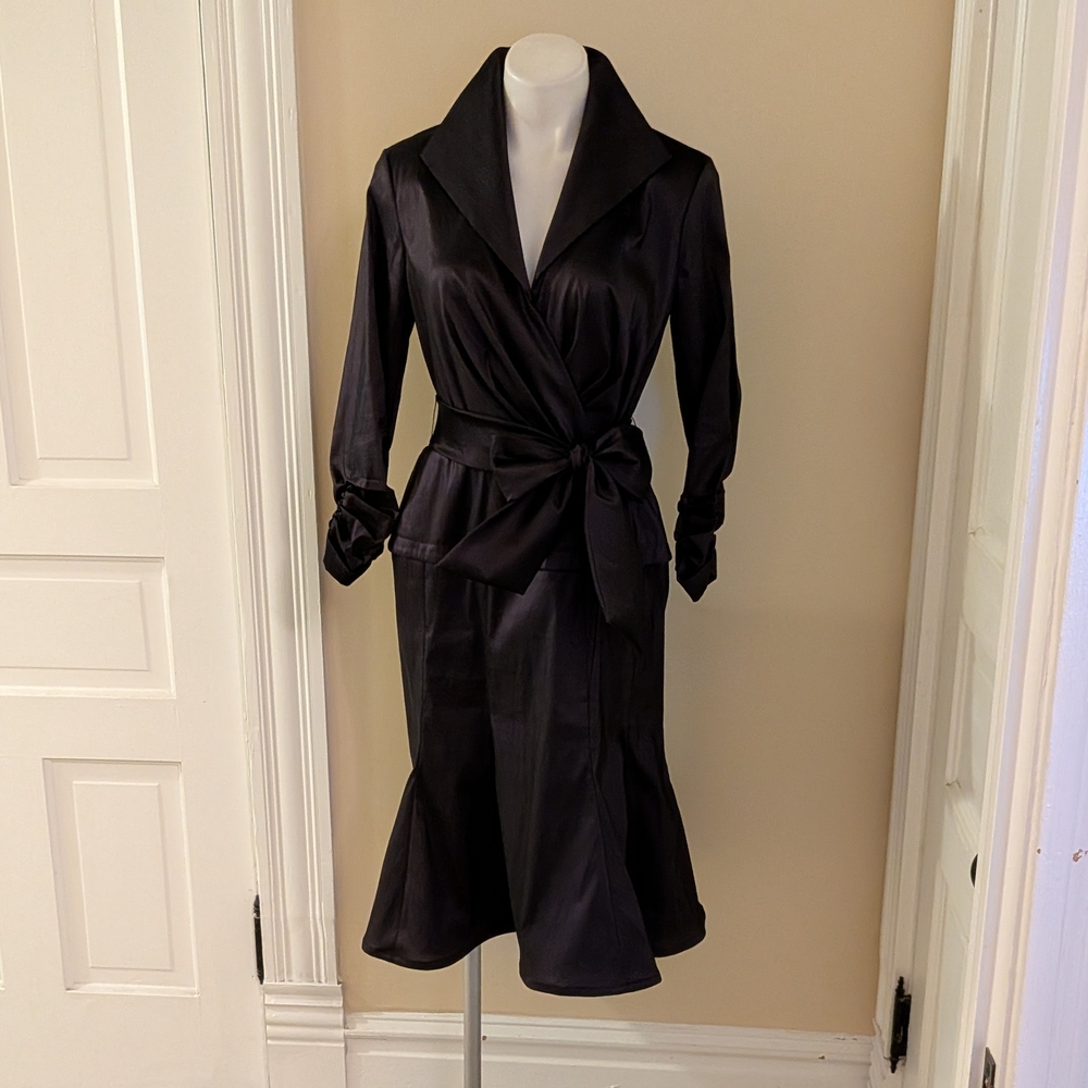 Tadashi Collection dark purple long sleeve faux wrap dress size 12